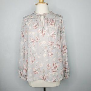 Violet + Claire Pastel Feminine Watercolor Floral Keyhole Tie Top Blouse Size M